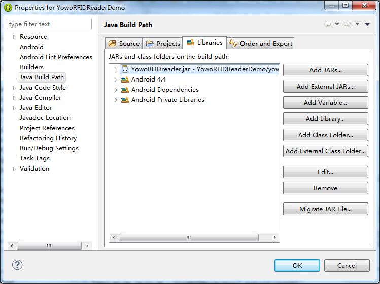 导入yoworfidreader.jar