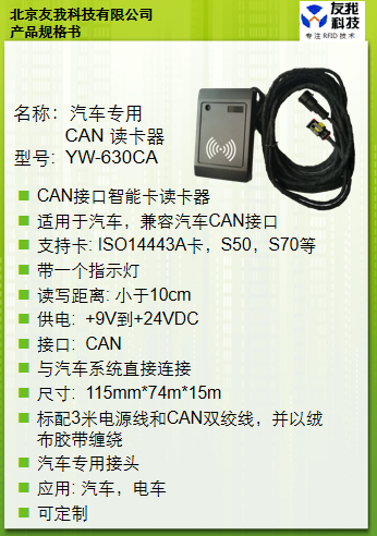 汽车专用NFC读卡器YW-630CA规格书